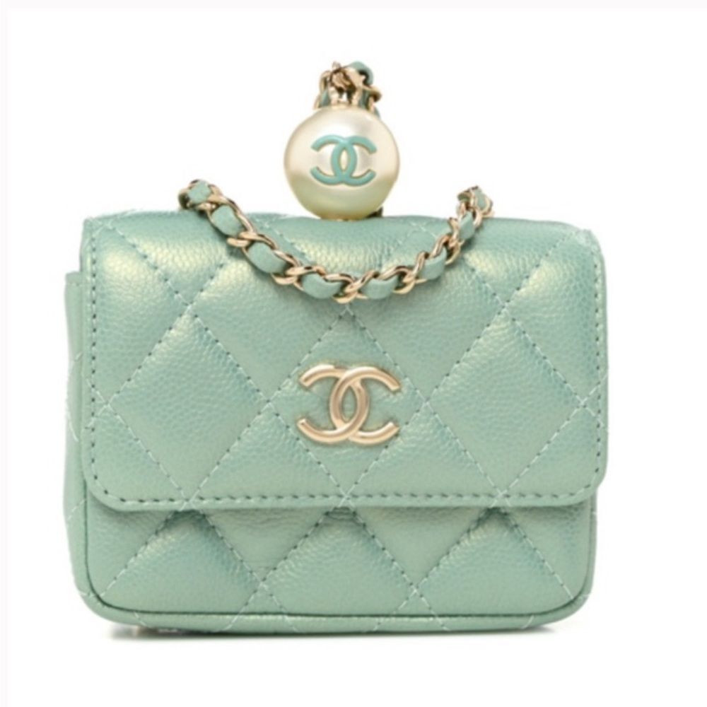 *CHANEL*โ2021 Iridescent Mint Green ๐Caviar๐ Quilted Pearl Micro WOC *NO TRADE* - Picture 1 of 12